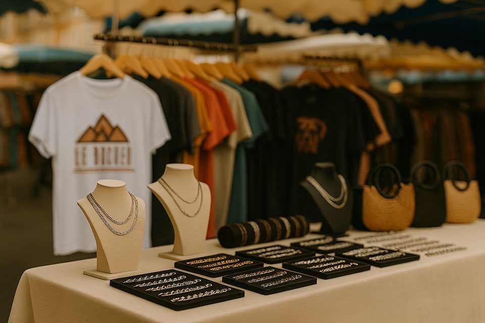 D&J Design t-shirts personnalisés et accessoires sur un marché